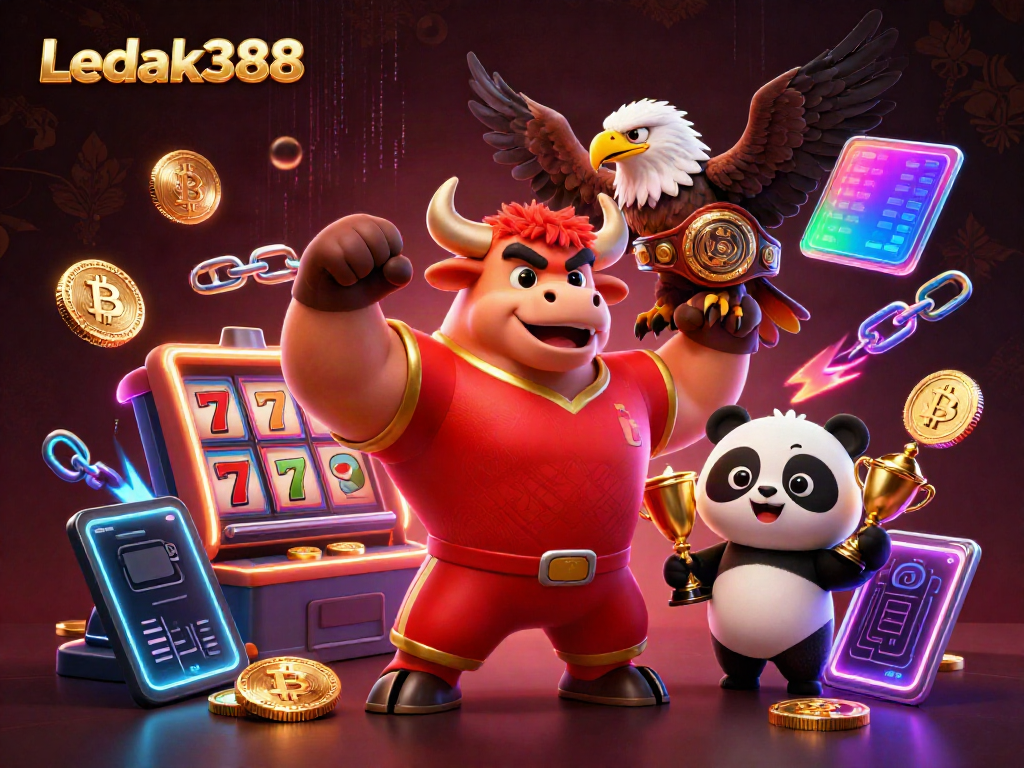 Experience thrilling wins with Ledak388 slot games featuring vibrant characters and gold coins.