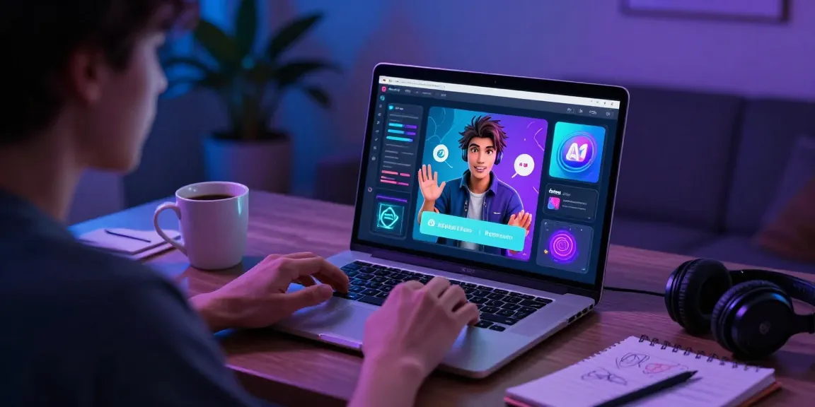 Engaging in ai nsfw chat with interactive AI character on laptop screen, cozy and private setting.