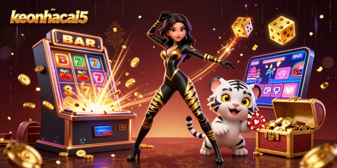 Engage with keonhacai5 in an exciting casino scene featuring thrilling games and vibrant visuals.