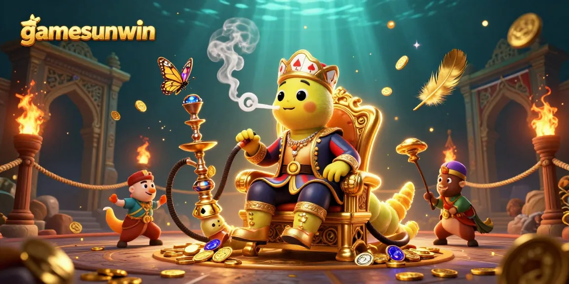 Experience the excitement of gamesunwin with a vibrant, dynamic casino scene showcasing a unique caterpillar character.