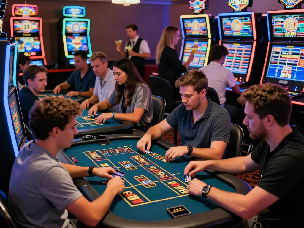 Players enjoying the thrill at casinos that accept credit cards, capturing the excitement of online gambling.