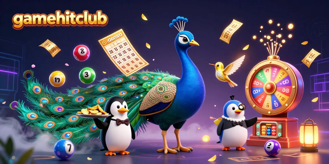Experience excitement at gamehitclub with a dynamic illustration of casino elements and gaming characters.