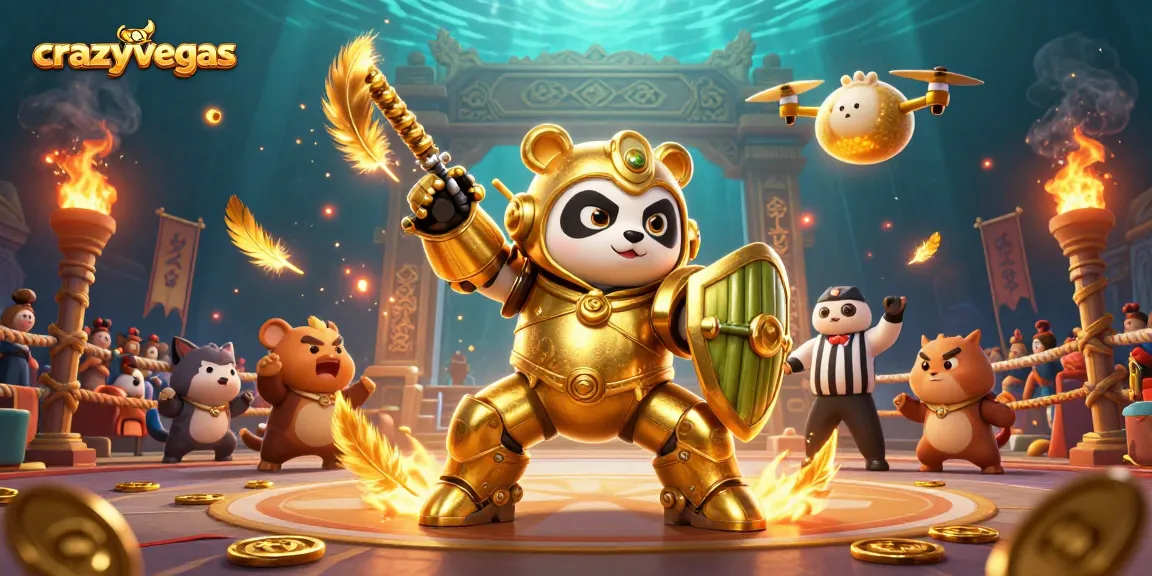 Engage with thrilling action at crazyvegas casino games, featuring an animated panda and vibrant arena.